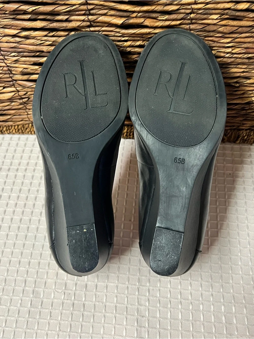 Lauren Ralph Lauren LRL Rory Black Leather Wedge Pump Loafers - Size 6.5